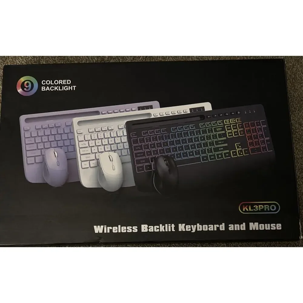 Wireless Keyboard and Mouse Combo, 9 Backlit Effects, Wrist Rest, Phone Holder